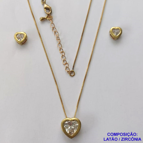 CONJUNTO NO BRUTO PRONTO PARA O BANHO  (CX81)- COM CORRENTE VENEZIANA 45CM + EXTENSOR - BRINCO DE ZIRCONIA TAMANHO 7MM + PINGENTE TAMANHO 12MM - COMPOSIÇÃO: LATÃO E ZIRCÔNIA - PESO TOTAL 5,8GR - BRU0001777