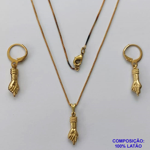 CONJUNTO NO BRUTO PRONTO PARA O BANHO  - CONJUNTO COM PINGENTES FIGA 20MM (E1905) - GARGANTILHA COM CORRENTE VENEZIANA DE 45CM - BRINCO COM PINGENTES 20MM COM ARGOLA DE PRESSÃO - PESO TOTAL: 4,1GR - BRU10170