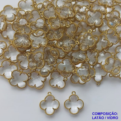 ACESSÓRIO NO BRUTO PRONTO PARA O BANHO - PINGENTE TIPO VAN CLEEF CRISTAL COM UMA ARGOLINHA - COMPOSIÇÃO: LATÃO / VIDRO - TAMANHO 14MM - (VENDIDO POR UNIDADE) PESO TOTAL 1,2GR - BRU0001785