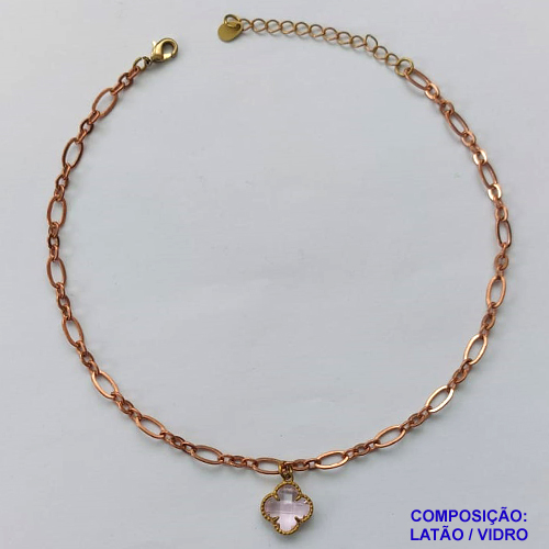 TORNOZELEIRA NO BRUTO PRONTO PARA O BANHO - TORNOZELEIRA TIPO VAN CLEFF 10MM ROSA - TAMANHO 24CM + EXTENSOR - PESO: 3,5GR - BRU10183