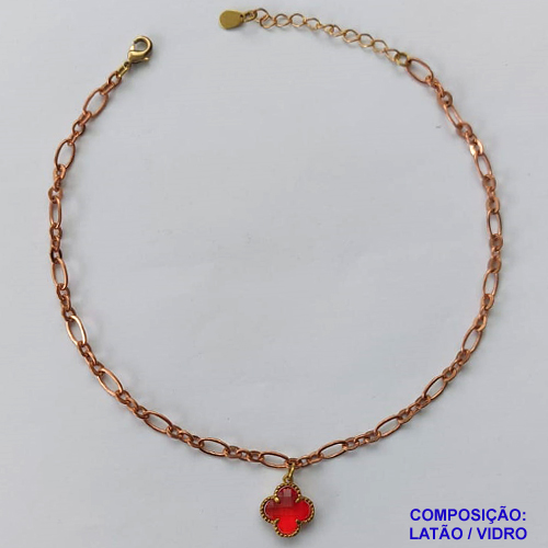 TORNOZELEIRA NO BRUTO PRONTO PARA O BANHO - TORNOZELEIRA TIPO VAN CLEFF 10MM VERMELHA - TAMANHO 24CM + EXTENSOR - PESO: 3,5GR - BRU10184