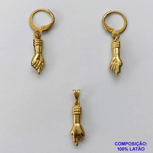 CONJUNTO NO BRUTO PRONTO PARA O BANHO - CONJUNTO " SEM CORRENTE " COM PINGENTES FIGA 20MM (E1905) - BRINCOS COM PINGENTES 20MM COM ARGOLA DE PRESSÃO - PESO TOTAL: 2,2GR - BRU10187