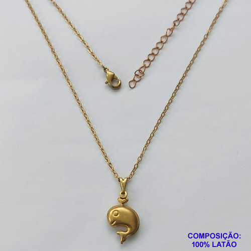 GARGANTILHA NO BRUTO PRONTO PARA O BANHO - CORRENTE CADEADO 35CM + EXTENSOR  - PINGENTE BALEIA (E0848) 13MM - PESO TOTAL: 3,9GR - BRU10188