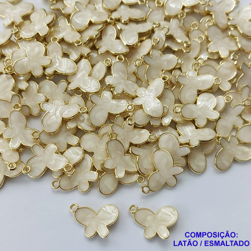 ACESSÓRIO NO BRUTO PRONTO PARA O BANHO - (CX.104) PINGENTE BORBOLETA BEGE ESMALTADA 12X15MM - PESO 0,9GR - BRU0001828