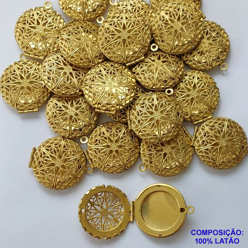 RELICÁRIO NO BRUTO PRONTO PARA O BANHO - RELICÁRIO REDONDO VAZADO TAMANHO 26X26MM - PESO TOTAL 4,2GR -  BRU10189