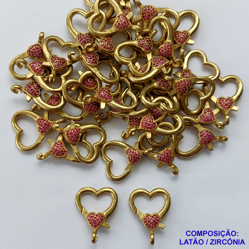 FECHO NO BRUTO PRONTO PARA O BANHO (CX32)- FECHO TIPO CORAÇÃO DUPLO TODO CRAVEJADO EM ZIRCONIAS 22MM - 2,3GR - BRU0001833