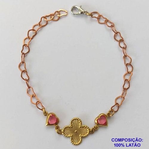 PULSEIRA NO BRUTO PRONTO PARA O BANHO(CX66) - PULSEIRA COM CORAÇÕES E PINGENTE TIPO VAN CLEEF - TAMANHO 18CM - PESO 2,4GR - FECHO LAGOSTA - BRU10195
