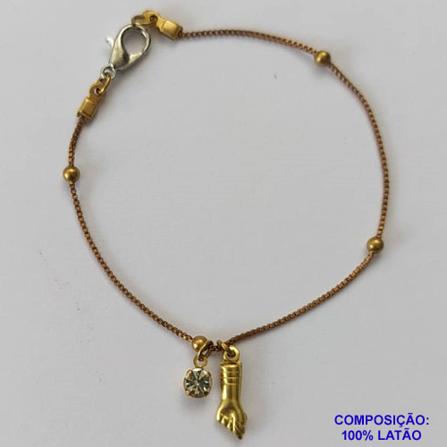 PULSEIRA NO BRUTO PRONTO PARA O BANHO(CX68) - PULSEIRA INFANTIL COM CRISTAL E PINGENTE FIGA - TAMANHO 13CM - PESO 1,1GR - FECHO LAGOSTA - BRU10198