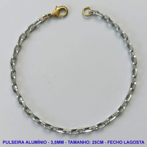 PULSEIRA NO BRUTO PRONTO PARA O BANHO - PULSEIRA EM ALUMÍNIO (A12) - COMPRIMENTO: 25CM - LARGURA 3,5MM - FECHO LAGOSTA - PESO 2,9GR - COMPOSIÇÃO: ALUMÍNIO - BRU10203