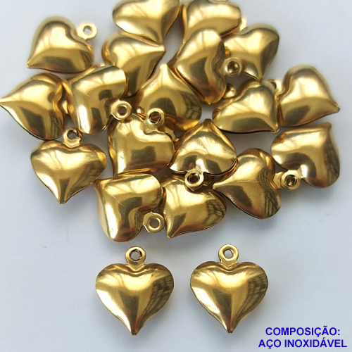 ACESSÓRIO EM AÇO INOXIDÁVEL - PINGENTE CORAÇÃO DUPLO DOURADO - TAMANHO 10MM PESO 0,5GR - COMPOSIÇÃO AÇO INOXIDÁVEL (VALOR REFERENTE A UNIDADE) - AÇO000953