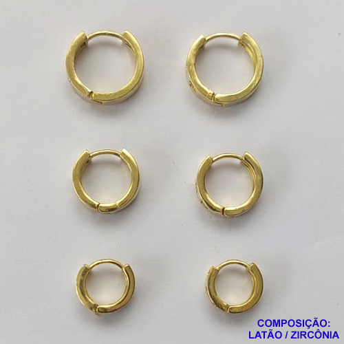BRINCO NO BRUTO PRONTO PARA O BANHO(CX58) - TRIO DE BRINCO  - TAMANHOS 14/12/10MM - LARGURA 2,7MM TRIO DE ARGOLA DE PRESSÃO(TRANQUETA) CRAVEJADO EM MICRO ZIRCÔNIAS - PESO TOTAL 6,1GR - BRU10214