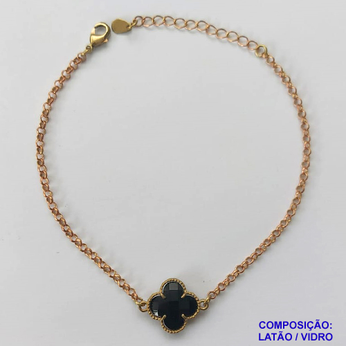 PULSEIRA NO BRUTO PRONTO PARA O BANHO -  PULSEIRA COM PINGENTE TIPO VAN CLEEF 14MM EM VIDRO - TAMANHO 18CM COM EXTENSOR E FECHO LAGOSTA - PESO 3,4GR - COMPOSIÇÃO: LATÃO / VIDRO - BRU10215