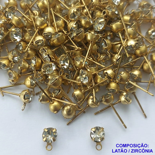 ACESSÓRIO NO BRUTO PRONTO PARA O BANHO - BASE PARA BRINCO DE PINO COM STRASS - TAMANHO 5MM  PESO DO PAR 0,4GR - VENDIDA POR PAR - BRU0001841