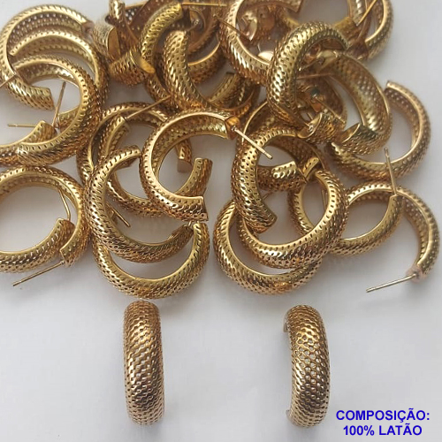 BRINCO NO BRUTO PRONTO PARA O BANHO(CX60) - BRINCO DE PINO FORMATO ARGOLA VAZADA 25MM - LARGURA: 7MM -  COMPOSIÇÃO: 100% LATÃO - PESO TOTAL: 6,4GR - BRU10220