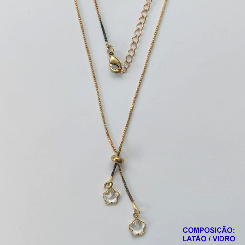GARGANTILHA NO BRUTO PRONTO PARA O BANHO - COM CORRENTE VENEZIANA DE 45CM + EXTENSOR - " TIPO GRAVATINHA " AJUSTÁVEL - COM DOIS PINGENTES FLOR CRISTAL 6MM - PESO TOTAL 2,6GR - BRU10224