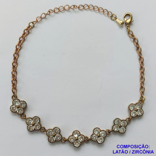 PULSEIRA NO BRUTO PRONTO PARA O BANHO(CX68)-  PULSEIRA COM 7 PINGENTES TIPO VAN CLEEF TODO EM ZIRCÔNIA - TAMANHO 18CM COM EXTENSOR E FECHO LAGOSTA - COMPOSIÇÃO: LATÃO / ZIRCÔNIA - PESO 8,5GR - BRU10234