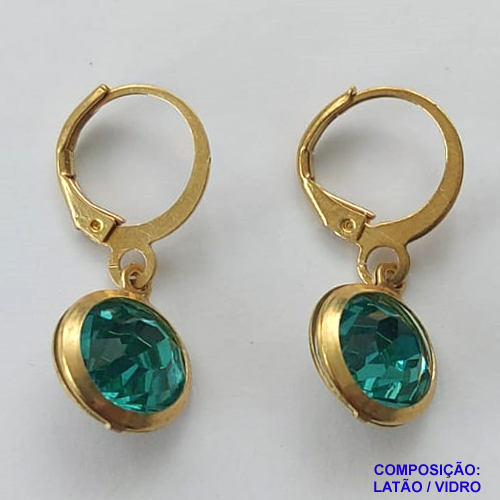 BRINCO NO BRUTO PRONTO BANHO - BRINCO COM PINGENTE EM STRASS AZUL - ARGOLINHA DE PRESSÃO (TRANQUETA) TAMANHO 10MM - PESO TOTAL 2,4GR - BRU10236