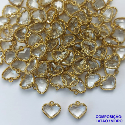 ACESSÓRIO NO BRUTO PRONTO PARA O BANHO - PINGENTE TIPO VAN CLEEF CORAÇÃO CRISTAL COM UMA ARGOLINHA - COMPOSIÇÃO: LATÃO / VIDRO - TAMANHO 10MM -  (VENDIDO POR UNIDADE) PESO TOTAL 0,6GR - BRU0001856