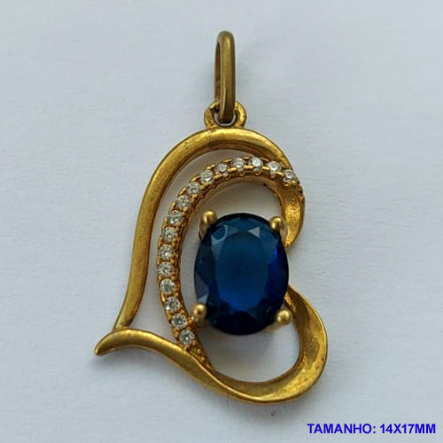 PINGENTE NO BRUTO PRONTO PARA O BANHO (CX26)- PINGENTE CORAÇÃO VAZADO CRAVEJADO EM MICROS ZIRCÔNIAS E PEDRA DE ZIRCÔNIA AZUL (PX001942 C001) - COMPOSIÇÃO: LATÃO / ZIRCÔNIA - TAMANHO 14X17MM -  PESO TOTAL 1,4GR - BRU10263