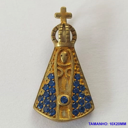 PINGENTE NO BRUTO PRONTO PARA O BANHO(cx23) - PINGENTE NOSSA SRA APARECIDA CRAVEJADA EM MICROS ZIRCÔNIAS AZUIS (PX000217 C001) - COMPOSIÇÃO: LATÃO / ZIRCÔNIA - TAMANHO 10X20MM -  PESO TOTAL 1,3GR - BRU10272