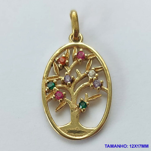 PINGENTE NO BRUTO PRONTO PARA O BANHO (CX26) - PINGENTE OVAL ÁRVORE DA VIDA VAZADO CRAVEJADO EM MICROS ZIRCÔNIAS COLORIDAS (PX000131) - COMPOSIÇÃO: LATÃO / ZIRCÔNIA - TAMANHO 12X17MM -  PESO TOTAL 1,1GR - BRU10279