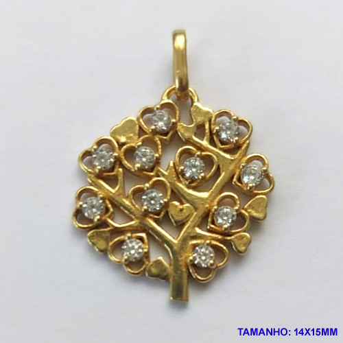 PINGENTE NO BRUTO PRONTO PARA O BANHO (CX27) - PINGENTE ÁRVORE DA VIDA VAZADA CRAVEJADA EM MICROS ZIRCÔNIAS (PX000182) - COMPOSIÇÃO: LATÃO / ZIRCÔNIA - TAMANHO 14X15MM -  PESO TOTAL 1,4GR - BRU10280