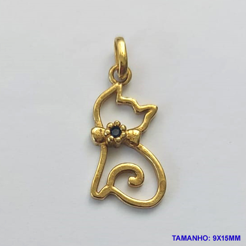 PINGENTE NO BRUTO PRONTO PARA O BANHO (CX26) - PINGENTE GATINHO COM PEDRA EM ZIRCÔNIA (PX001581 C001) - COMPOSIÇÃO: LATÃO / ZIRCÔNIA - TAMANHO 9X15MM -  PESO TOTAL 0,7GR - BRU10284