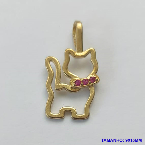 PINGENTE NO BRUTO PRONTO PARA O BANHO(CX26)- PINGENTE GATINHA COM PEDRAS EM ZIRCÔNIAS ROSAS (PX000881 C503) - COMPOSIÇÃO: LATÃO / ZIRCÔNIA - TAMANHO 9X15MM -  PESO TOTAL 0,7GR - BRU10286