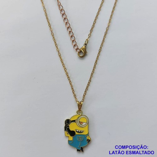 GARGANTILHA NO BRUTO PRONTO PARA O BANHO - CORRENTE CADEADO 40CM + EXTENSOR  - PINGENTE COM PERSONAGEM DESENHO ANIMADO (ESMALTADO) PESO TOTAL: 4GR - BRU10287