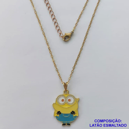 GARGANTILHA NO BRUTO PRONTO PARA O BANHO - CORRENTE CADEADO 40CM + EXTENSOR  - PINGENTE COM PERSONAGEM DESENHO ANIMADO (ESMALTADO) PESO TOTAL: 4GR - BRU10288