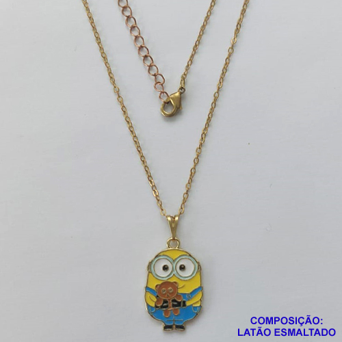 GARGANTILHA NO BRUTO PRONTO PARA O BANHO - CORRENTE CADEADO 40CM + EXTENSOR  - PINGENTE COM PERSONAGEM DESENHO ANIMADO (ESMALTADO) PESO TOTAL: 4GR - BRU10289