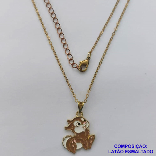 GARGANTILHA NO BRUTO PRONTO PARA O BANHO - CORRENTE CADEADO 40CM + EXTENSOR  - PINGENTE COM PERSONAGEM DESENHO ANIMADO (ESMALTADO) PESO TOTAL: 4GR - BRU10291