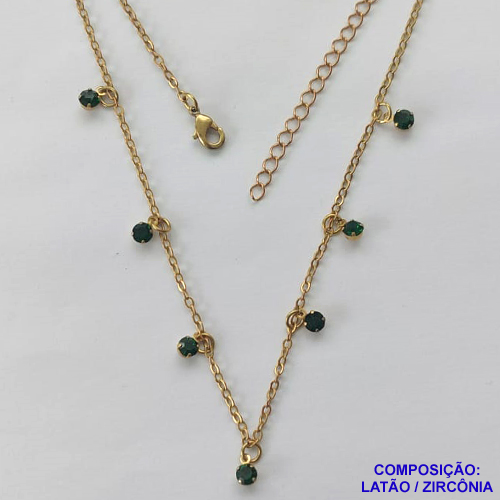 SHOCKER BRUTO PRONTO PARA BANHO(CX68) - SHOCKER COM CORRENTE CADEADO COM PINGENTES EM STRASS VERDE ESCURO- TAMANHO 40CM + EXTENSOR - PESO: 2,7GR - FECHO LAGOSTA - BRU10315