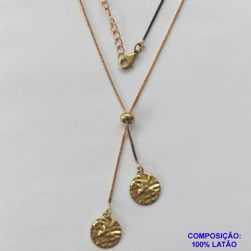 GARGANTILHA NO BRUTO PRONTO PARA O BANHO - COM CORRENTE VENEZIANA DE 45CM + EXTENSOR - " TIPO GRAVATINHA " AJUSTÁVEL - COM DOIS PINGENTES MARTELADOS 11X11MM (4850) - PESO TOTAL 3,4GR - BRU10318