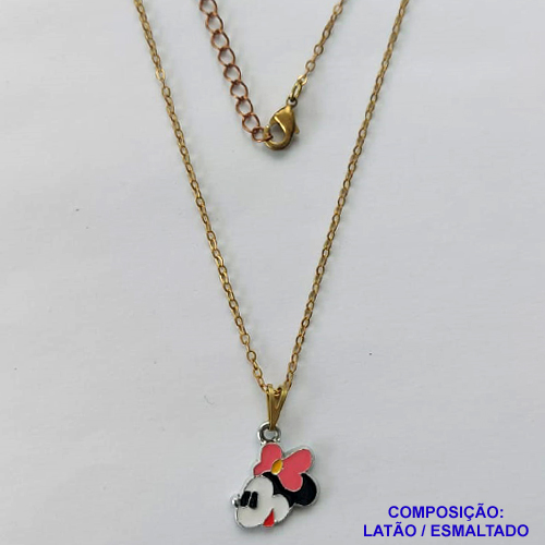 GARGANTILHA NO BRUTO PRONTO PARA O BANHO - CORRENTE CADEADO 40CM + EXTENSOR  - PINGENTE COM PERSONAGEM DESENHO ANIMADO (ESMALTADO) PESO TOTAL: 2,7GR - BRU10325