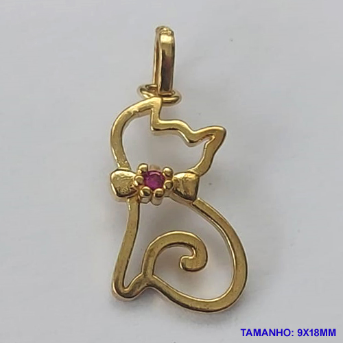 PINGENTE NO BRUTO PRONTO PARA O BANHO (CX26) - PINGENTE GATINHA COM PEDRA EM ZIRCÔNIA ROSA (PX001581 C503) - COMPOSIÇÃO: LATÃO / ZIRCÔNIA - TAMANHO 9X18MM - PESO TOTAL 0,7GR -  BRU10331