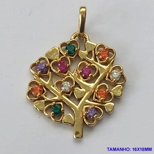 PINGENTE NO BRUTO PRONTO PARA O BANHO (CX26)- PINGENTE ÁRVORE DA VIDA COM PEDRAS EM ZIRCÔNIA COLORIDAS (PX000182) - COMPOSIÇÃO: LATÃO / ZIRCÔNIA - TAMANHO 16X18MM - PESO TOTAL 1,4GR -  BRU10332