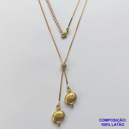 GARGANTILHA NO BRUTO PRONTO PARA O BANHO - COM CORRENTE VENEZIANA DE 45CM + EXTENSOR - " TIPO GRAVATINHA " AJUSTÁVEL - COM DOIS PINGENTES BALEIA 9X11MM (E0848) - PESO TOTAL 3,7GR - BRU10344