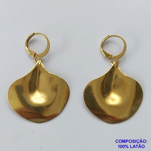 BRINCO NO BRUTO PRONTO BANHO - BRINCO COM PINGENTE FOLHA - ARGOLINHA DE PRESSÃO (TRANQUETA) TAMANHO 26X28MM - PESO TOTAL 4,5GR - BRU10353