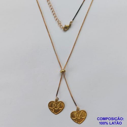GARGANTILHA NO BRUTO PRONTO PARA O BANHO - COM CORRENTE VENEZIANA DE 45CM + EXTENSOR - " TIPO GRAVATINHA " AJUSTÁVEL - COM DOIS PINGENTES CORAÇÃO PALAVRA FÉ 13MM - PESO TOTAL 3,2GR - BRU10359