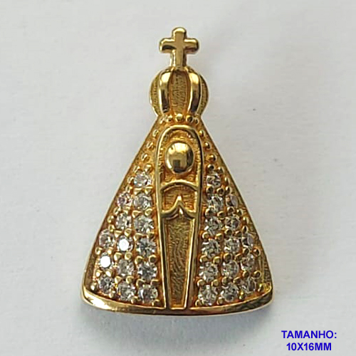 PINGENTE NO BRUTO PRONTO PARA O BANHO (CX21) - PINGENTE NOSSA SRA APARECIDA CRAVEJADA EM MICROS ZIRCÔNIAS 10X16MM (PX000082) - COMPOSIÇÃO: LATÃO / ZIRCÔNIA  - PESO TOTAL 1,3GR - BRU10377
