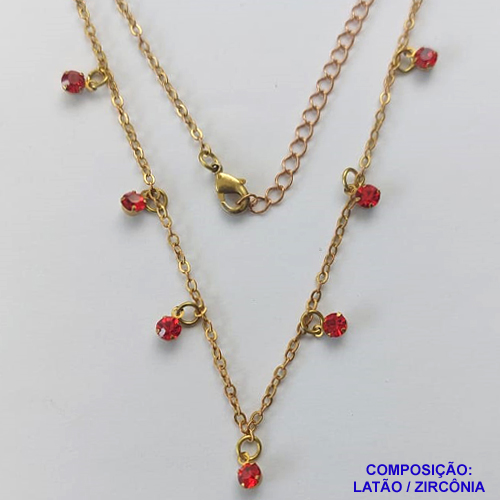 SHOCKER BRUTO PRONTO PARA BANHO(CX68) - SHOCKER COM CORRENTE CADEADO COM PINGENTES EM STRASS VERMELHO - TAMANHO 40CM + EXTENSOR - PESO: 2,6GR - FECHO LAGOSTA - BRU10381