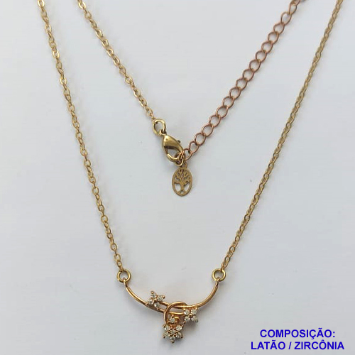 GARGANTILHA NO BRUTO PRONTO PARA O BANHO (CX27) - GARGANTILHA CORRENTE CADEADO 45CM + EXTENSOR  - PINGENTE CRAVEJADO EM MICROS ZIRCÔNIAS 7X17MM (ACS001541W) - COMPOSIÇÃO: LATÃO / ZIRCÔNIA - PESO TOTAL: 2,4GR - BRU10384