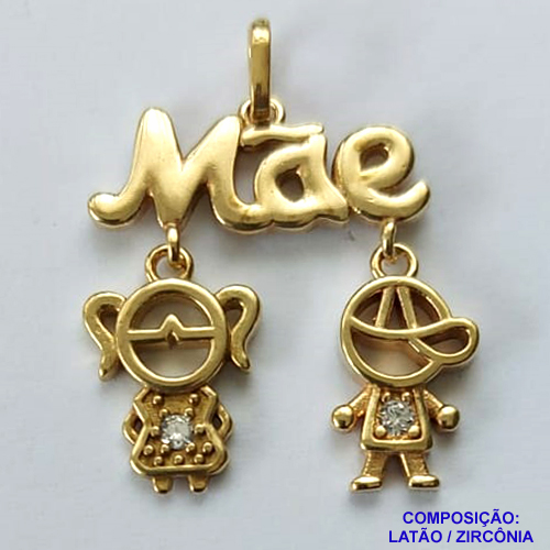 PINGENTE NO BRUTO PRONTO PARA O BANHO (CX14) - PINGENTE MÃE COM MENINO E MENINA COM PEDRA EM ZIRCÔNIA (PX002433) - COMPOSIÇÃO: LATÃO / ZIRCÔNIA - TAMANHO 20MM -  PESO TOTAL 2,3GR - BRU0001873