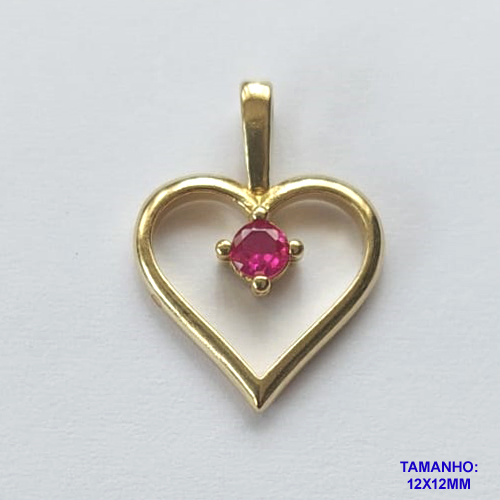 PINGENTE NO BRUTO PRONTO PARA O BANHO (CX27)- PINGENTE CORAÇÃO VAZADO COM ZIRCÔNIA VERMELHA 12X12MM (PX000152 C503) - COMPOSIÇÃO: LATÃO / ZIRCÔNIA - PESO TOTAL 0,6GR - BRU10395