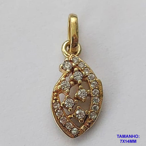 PINGENTE NO BRUTO PRONTO PARA O BANHO - PINGENTE FOLHA CRAVEJADO COM ZIRCÔNIAS 7X14MM (PX001335) - COMPOSIÇÃO: LATÃO / ZIRCÔNIA - PESO TOTAL 0,5GR - BRU10400