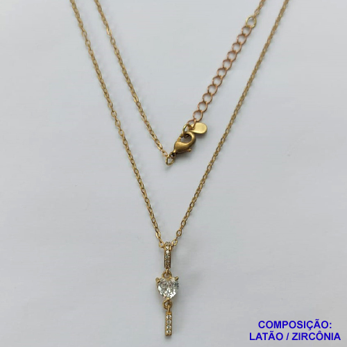 GARGANTILHA NO BRUTO PRONTO PARA O BANHO (CX26) - GARGANTILHA CORRENTE CADEADO 45CM + EXTENSOR - PINGENTE CORAÇÃO COM ZIRCÔNIA E PINGENTE CRAVEJADO EM MICROS ZIRCÔNIAS 4X23MM (PX002528) - COMPOSIÇÃO: LATÃO / ZIRCÔNIA - PESO TOTAL: 2,6GR - BRU10404