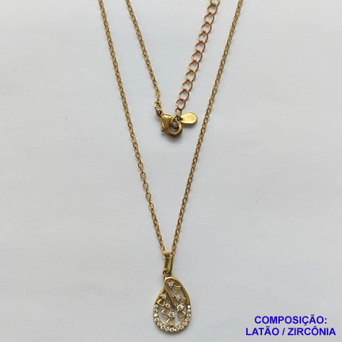 GARGANTILHA NO BRUTO PRONTO PARA O BANHO (CX26) - GARGANTILHA CORRENTE CADEADO 45CM + EXTENSOR - PINGENTE FOLHA CRAVEJADA EM MICROS ZIRCÔNIAS 9X16MM (PX001792) - COMPOSIÇÃO: LATÃO / ZIRCÔNIA - PESO TOTAL: 2,3GR - BRU10405