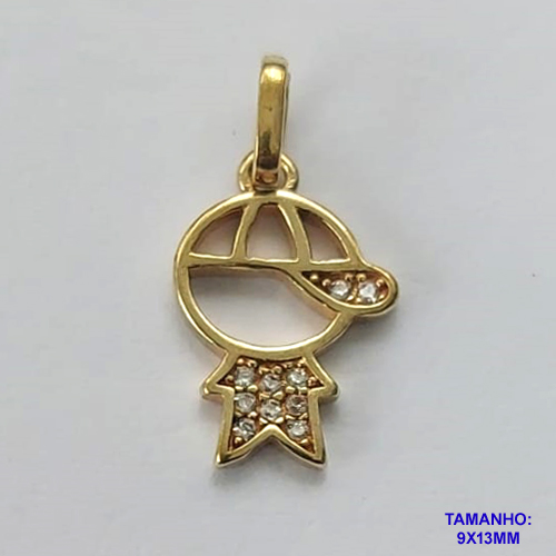 PINGENTE NO BRUTO PRONTO PARA O BANHO (CX26) - PINGENTE MENINO CRAVEJADO COM MICROS ZIRCÔNIAS 9X13MM (PX000002W) - COMPOSIÇÃO: LATÃO / ZIRCÔNIA - PESO TOTAL 0,5GR - BRU10416