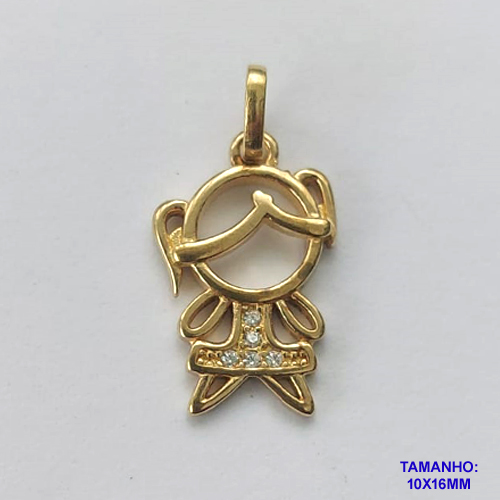 PINGENTE NO BRUTO PRONTO PARA O BANHO (CX26) - PINGENTE MENINA CRAVEJADO COM MICROS ZIRCÔNIAS 9X13MM (PX000021) - COMPOSIÇÃO: LATÃO / ZIRCÔNIA - PESO TOTAL 1GR - BRU10417